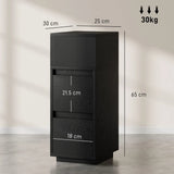HOMCOM Slim Bedside Table with Open Shelf and 2 Drawers – Narrow Bedside Cabinet for Bedroom or Living Room, Black