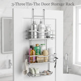 3 Tier Screen Shower Caddy Bathroom Storage Organiser Hanging Tidy Rack Basket-Silver