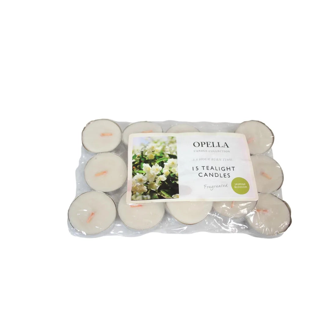 Opella Jasmine Blossom Scented Tealights – Fragranced Candle Set, 15 Pack