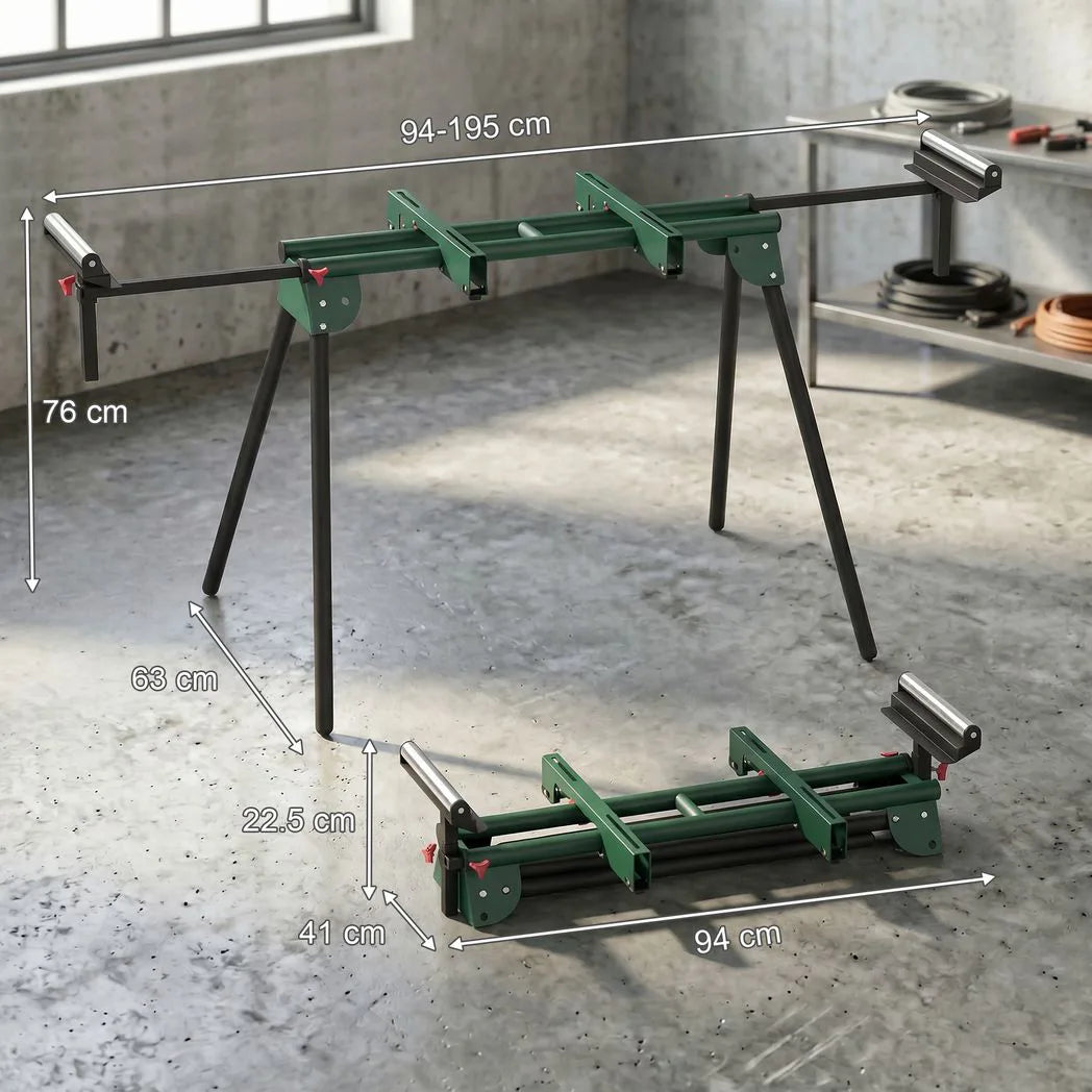 HOMCOM Universal Mitre Saw Stand with Adjustable Rollers and Support Arms – Portable Folding Stand, 150kg Load