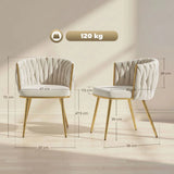HOMCOM Set of 2 Velvet-Feel Dining Chairs with Knot Backrest & Golden Legs – Upholstered Accent Chairs, Cream