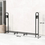 Outsunny 6.5ft Heavy Duty Steel Firewood Log Rack with Bonfire Pattern, 300kg Capacity, Black