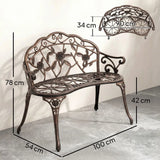 Outsunny Cast Aluminium Garden Bench with Floral Backrest – Outdoor Patio Bench, Bronze Tone
