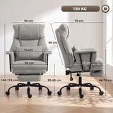 HOMCOM Heavy Duty Office Chair, 180kg Capacity, Linen-Look with Lumbar Support, Spring Cushion, Footrest, Grey