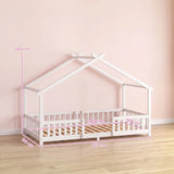 AIYAPLAY Wooden House Kids Single Bed with Dual Guardrails – Solid Pine, White, Fits 90 x 200 cm Mattress