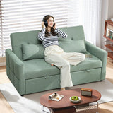 HOMCOM 2 Seater Sofa Bed with Three-Position Back & 2 Pillows – Pull-Out Guest Bed, Green Linen-Look