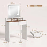 HOMCOM Dressing Table with LED Mirror, 2 Drawers & 3 Compartments – 3 Colour Lighting Makeup Vanity, Walnut