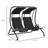 Outsunny Two-Seat Garden Swing Chair with Removable Protective Canopy and Cup Holders – Powder-Coated Steel Frame, Black