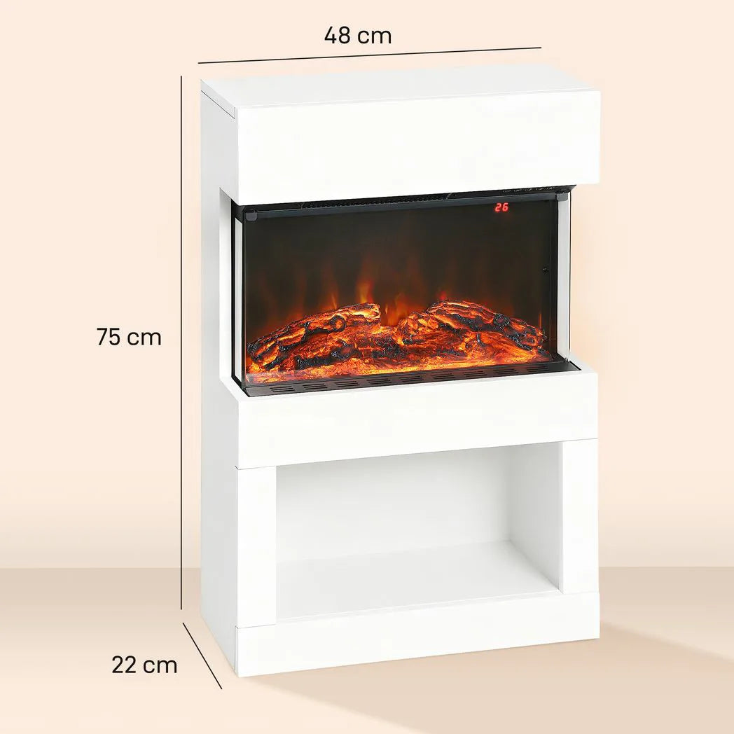 HOMCOM 19" Electric Fireplace with Mantel, 3D Flame Effect, Remote and Timer – 1000W/2000W, White