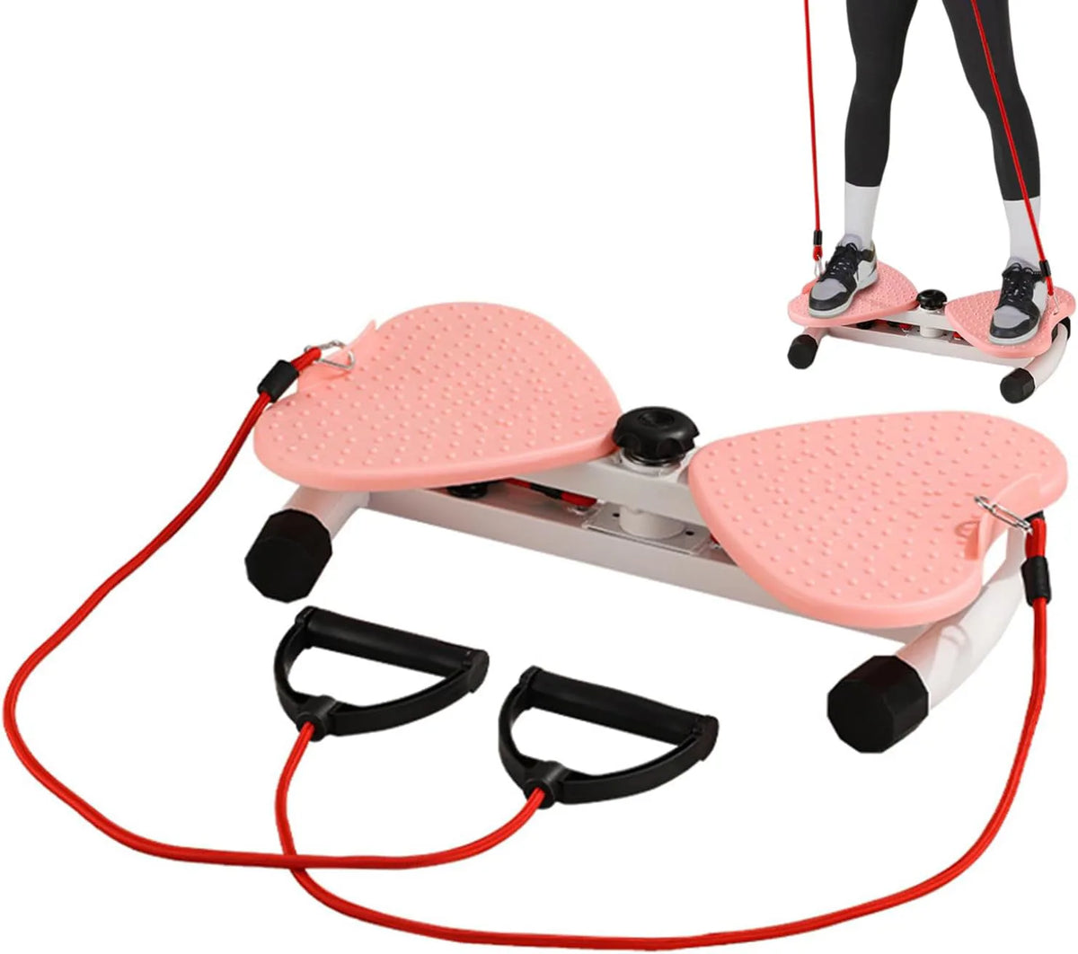 Waist Twist Board with Foot Massage & 2 Resistance Bands – Silent Twisting Disc for Core Exercise, Pink