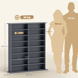 HOMCOM 16-Compartment Media Shelf with 12 Adjustable Shelves, Holds 720 CDs – CD and DVD Tower, Grey