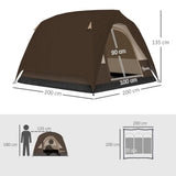Outsunny 2-3 Man Dome Camping Tent with Sewn-in Groundsheet & Mesh Windows – Easy Set Up, 3000mm, Brown