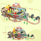AIYAPLAY 79 Piece Wooden Train Set with Crane, Lift and Helipad – Mine-Themed Kids Train Track Toy