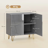 HOMCOM Modern Luxe High Gloss Sideboard with Hairpin Legs, Two Shelves – Kitchen Storage Cabinet, Grey