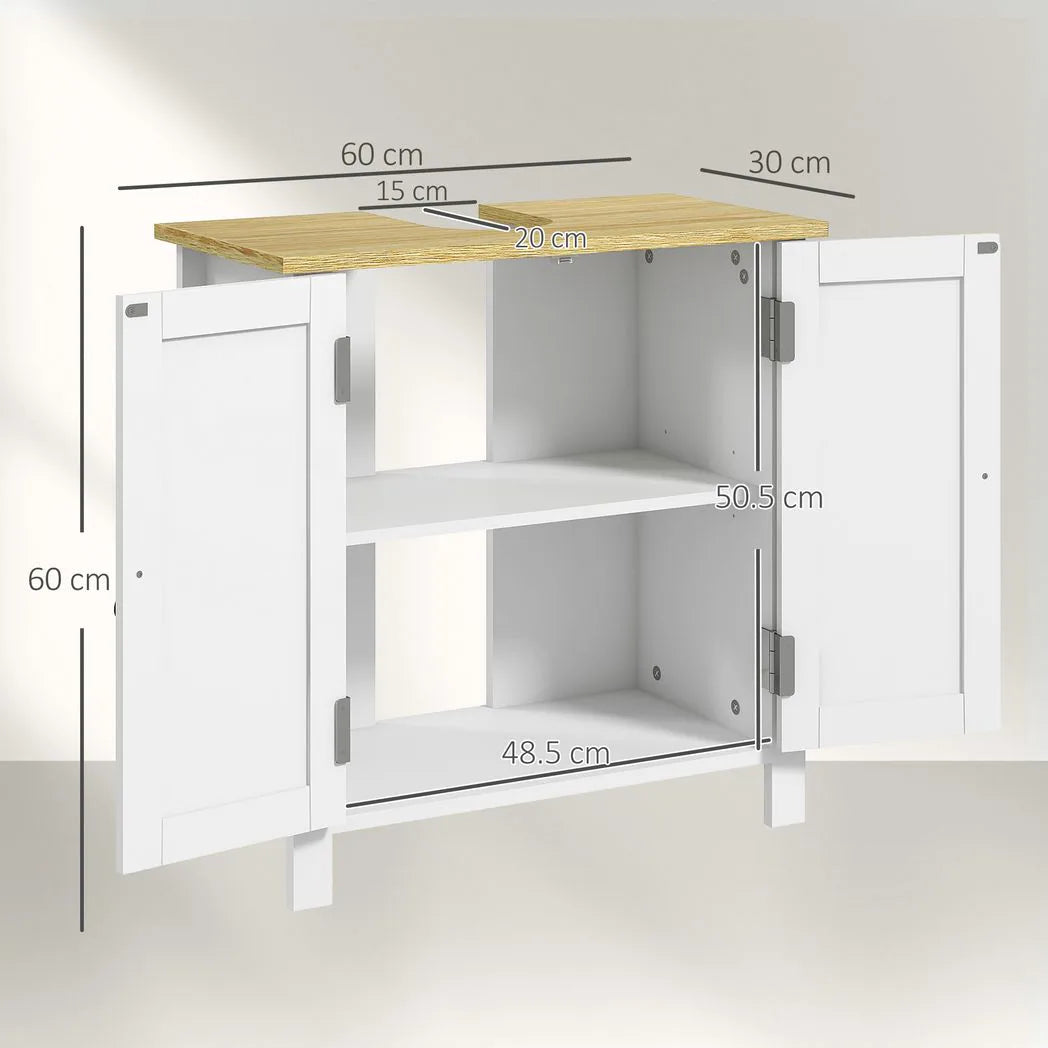 kleankin Under Sink Bathroom Cabinet with U-Shaped Cut-Out – For Basins Without Pedestal, White