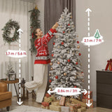 HOMCOM 7ft Flocked Artificial Christmas Tree with 972 Branches – Slim Snowy Tree, Flame-Retardant