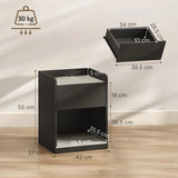 HOMCOM Modern Slim Bedside Table with Drawer, Shelf & Cable Holes – Nightstand, Black and Grey Wood Effect