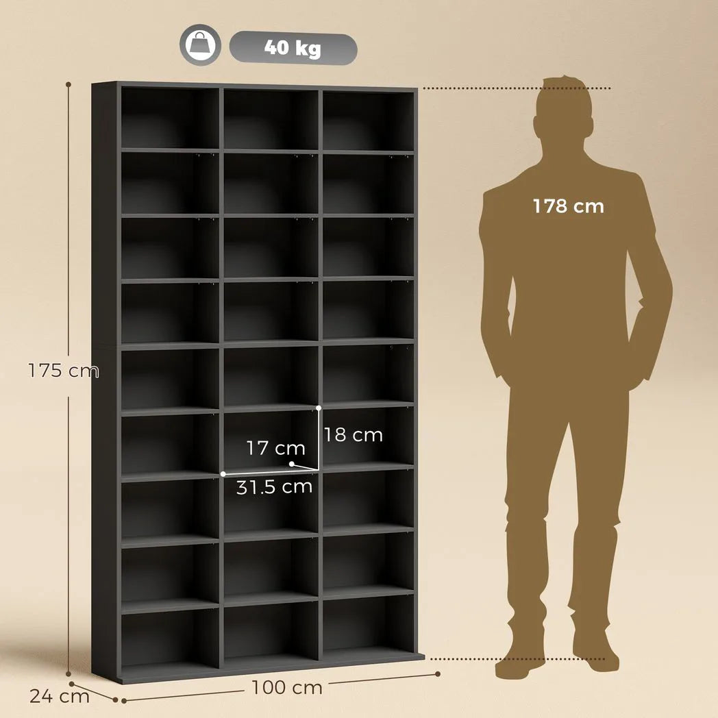HOMCOM CD and DVD Storage Tower with 27 Compartments and 21 Adjustable Shelves – Media Rack, Black