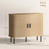 HOMCOM Mid-Century Sideboard with Slatted Tambour Sliding Doors & Steel Legs – Oak Tone