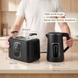 HOMCOM Kettle and Toaster Set with LED Touch Screen – Strix Kettle and 2-Slice Toaster, Black