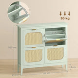 HOMCOM Boho Slim Shoe Cabinet with 4 Flip Drawers, Holds 20 Pairs, 105 x 24 x 95.5 cm – Light Green