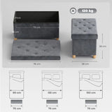 HOMCOM Velvet Upholstered Foldable Storage Ottoman Bench with Wood Legs, 67L – Footrest for Living Room, Grey