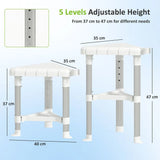 HOMCOM Corner Shower Stool with Storage Shelf, Aluminium Frame and HDPE Seat – Height Adjustable Chair, White