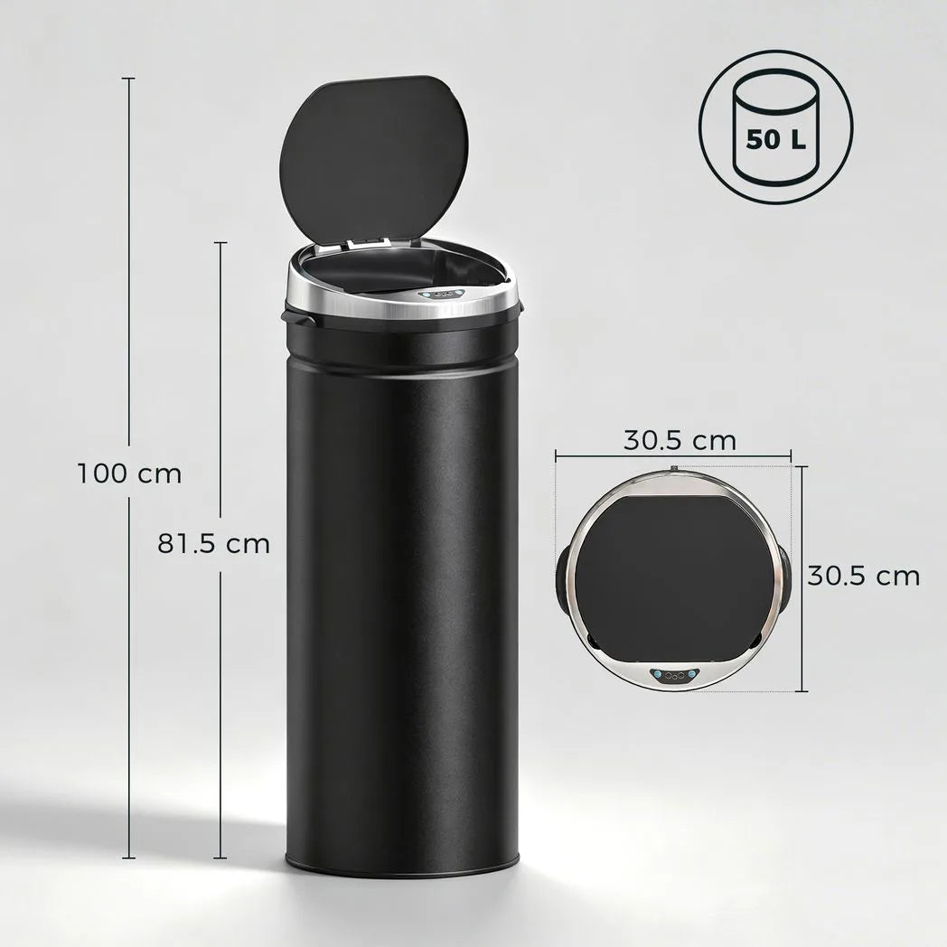 HOMCOM 50L Automatic Motion Sensor Rubbish Bin – Fingerprint-Resistant Stainless Steel Kitchen Bin, Black