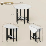 HOMCOM Folding Drop Leaf Dining Table with Open Shelf and Lockable Wheels – Space-Saving, White Marble
