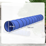PawHut 500 x 60 cm Dog Agility Tunnel with 6 Pegs and Bag – Foldable, Tear-Resistant Garden Play, Blue
