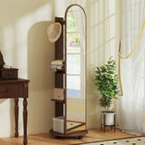 HOMCOM 2-in-1 Full Length Mirror with Storage Shelves, Floor Mirror with 4 Wheels, Coat Rack, Hooks