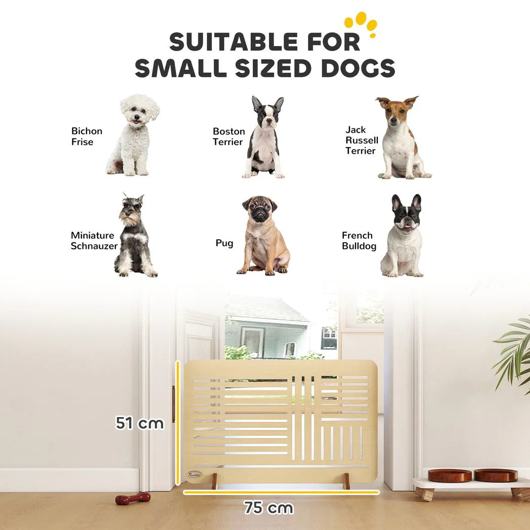 PawHut Freestanding Pet Gate with Support Feet – Portable Dog Barrier for Small Breeds, Natural Wood