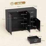 HOMCOM Modern Sideboard with 2 Drawers, 3 Doors and Adjustable Shelves – Kitchen and Dining Storage Cabinet, Black