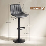 HOMCOM Set of 2 Height Adjustable Swivel Bar Stools with Footrest – Leathaire Kitchen Island Stools, Charcoal Grey
