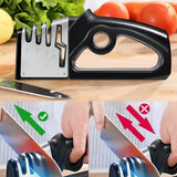 4-in-1 Knife Sharpener with Diamond, Ceramic & Tungsten Slots – Kitchen Knife and Scissor Sharpener, Black