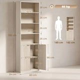 HOMCOM Slim Bookcase with Open Cubbies, Double-Door Cabinet & Adjustable Shelf – Anti-Tip Storage, Oak Wood Effect