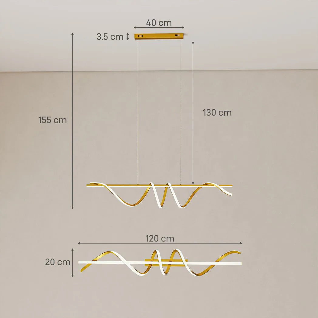 HOMCOM LED Spiral Pendant Light with 3 Colour Temperatures and Adjustable Height – Gold Tone Ceiling Light