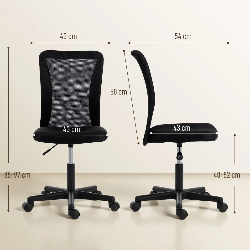 Vinsetto Armless Mesh Office Chair with Adjustable Height, 360° Swivel and Rolling Wheels, Black