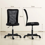 Vinsetto Armless Mesh Office Chair with Adjustable Height, 360° Swivel and Rolling Wheels, Black