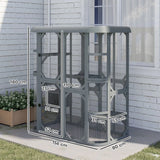 PawHut Outdoor Catio Cat Enclosure with Platforms, Condo and Waterproof Cover – Wooden, Grey