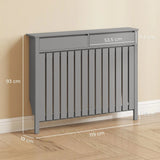 HOMCOM Modern Radiator Cover with Top Drawers and Vertical Slats, 93 x 119cm – Slimline Heater Cabinet, Grey