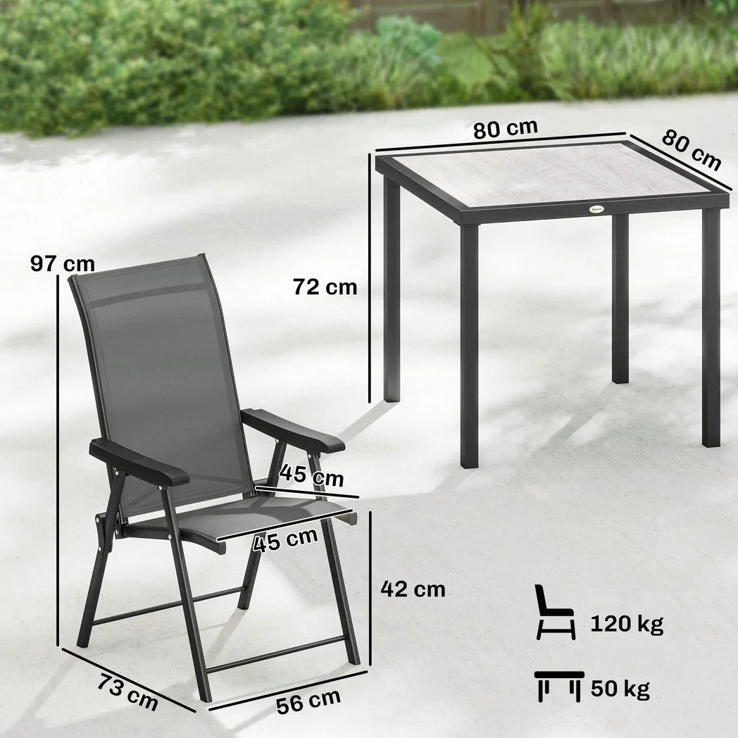 Outsunny 5 Piece Garden Dining Set for 4 with Square Table and Folding Mesh Chairs, Grey