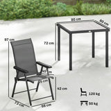 Outsunny 5 Piece Garden Dining Set for 4 with Square Table and Folding Mesh Chairs, Grey