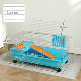 PawHut Small Animal Cage on Wheels with Water Bottle and Ramp – Rabbit and Guinea Pig Hutch, 89cm