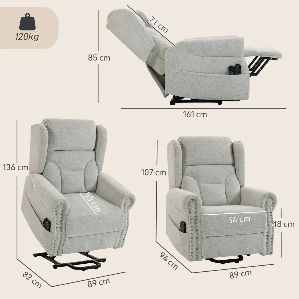 HOMCOM Riser Recliner Chair with Massage and Heat – Chenille Electric Power Lift Armchair, Light Grey