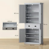 HOMCOM Mid-Century Kitchen Cabinet with Sliding Drawer and Adjustable Shelves – Larder Cupboard, Grey