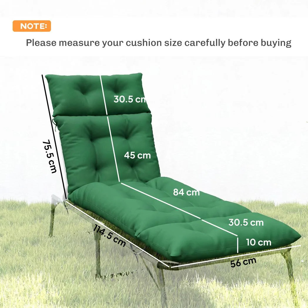 Outsunny Sun Lounger Cushions, Set of 2 – 190 x 56cm Padded Outdoor Recliner Pads with Ties, Green