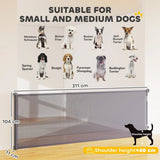 PawHut Retractable Dog Gate, Extends to 300cm Wide x 104cm Tall – One-Hand Mesh Gate for Stairs