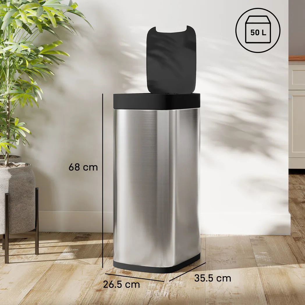 HOMCOM 50L Automatic Sensor Kitchen Bin with Manual Override – Touchless, Battery Operated, Inner-Bucket-Free