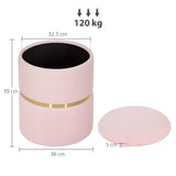 HOMCOM Velvet-Feel Round Storage Ottoman with Cushioned Top – Footstool and Hidden Storage, Pink